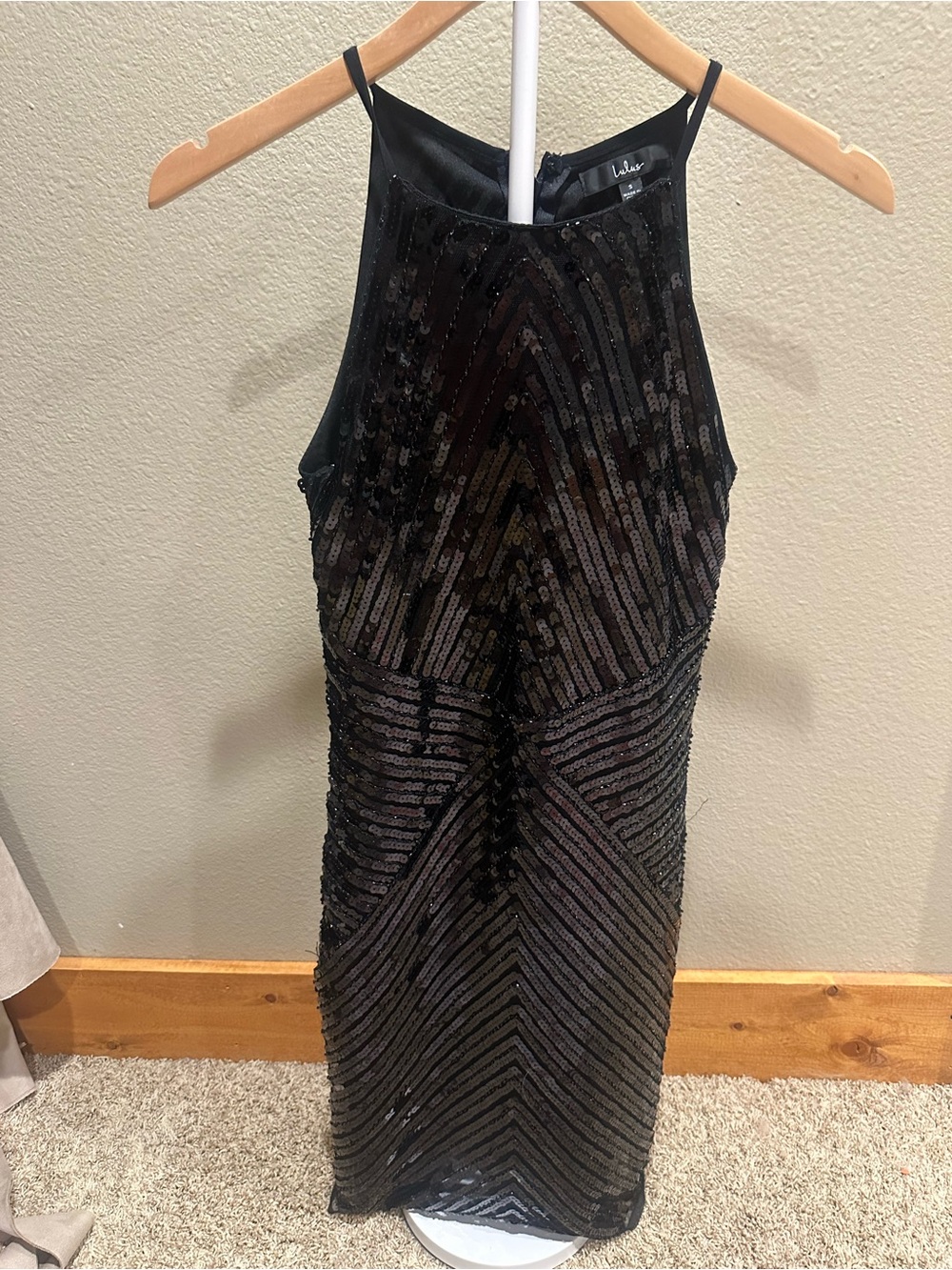 Lulu's Black Sequin Halter Mini Dress